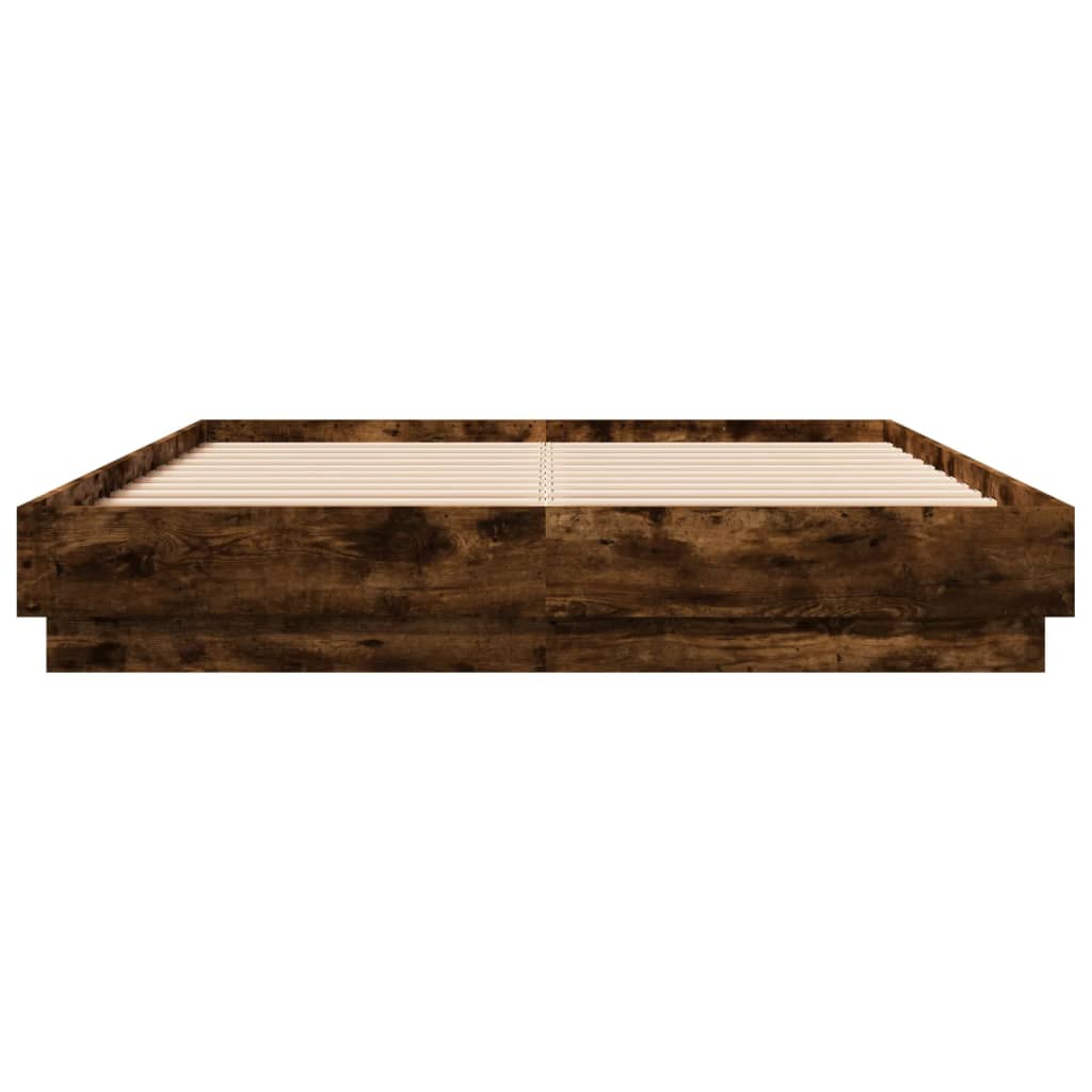 vidaXL Rama łóżka z oświetleniem LED, przydymiony dąb, 150x200 cm