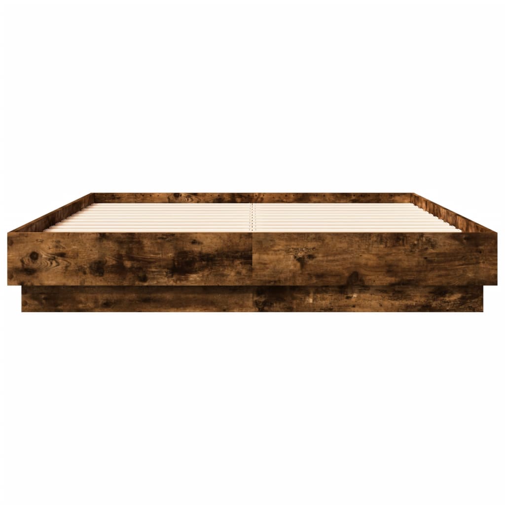 vidaXL Rama łóżka z oświetleniem LED, przydymiony dąb, 120x190 cm
