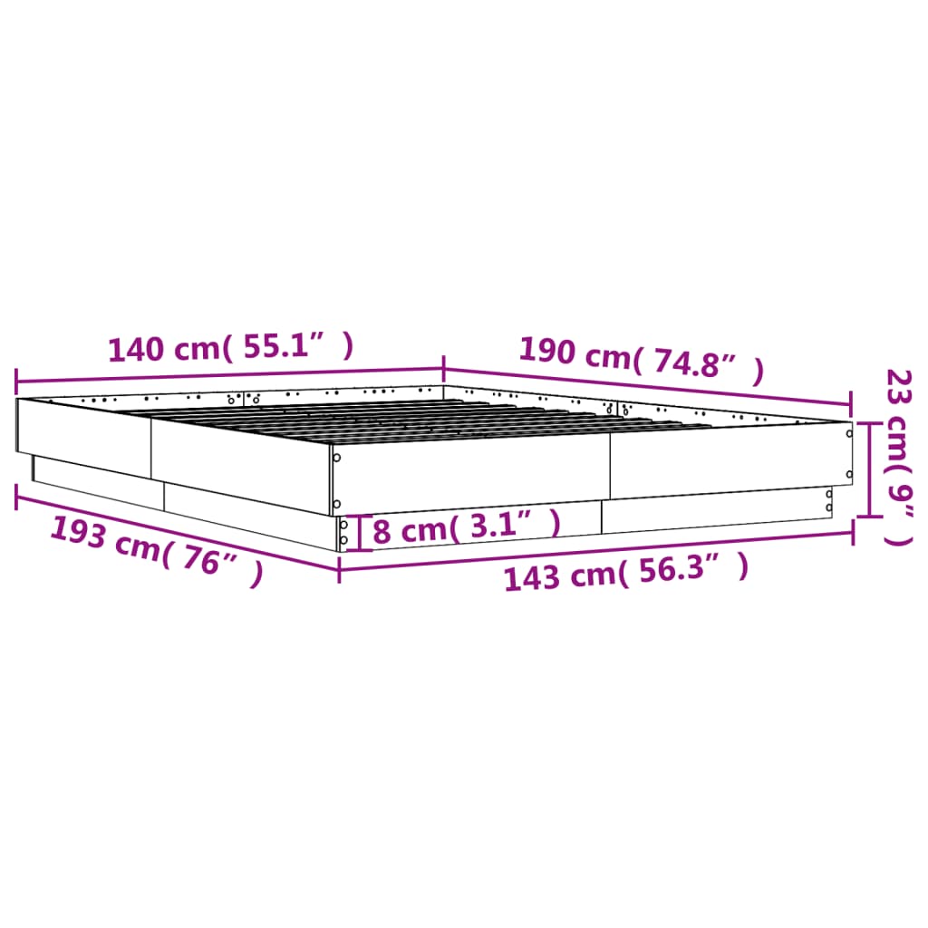 vidaXL Rama łóżka, biała, 140x190 cm, materiał drewnopochodny