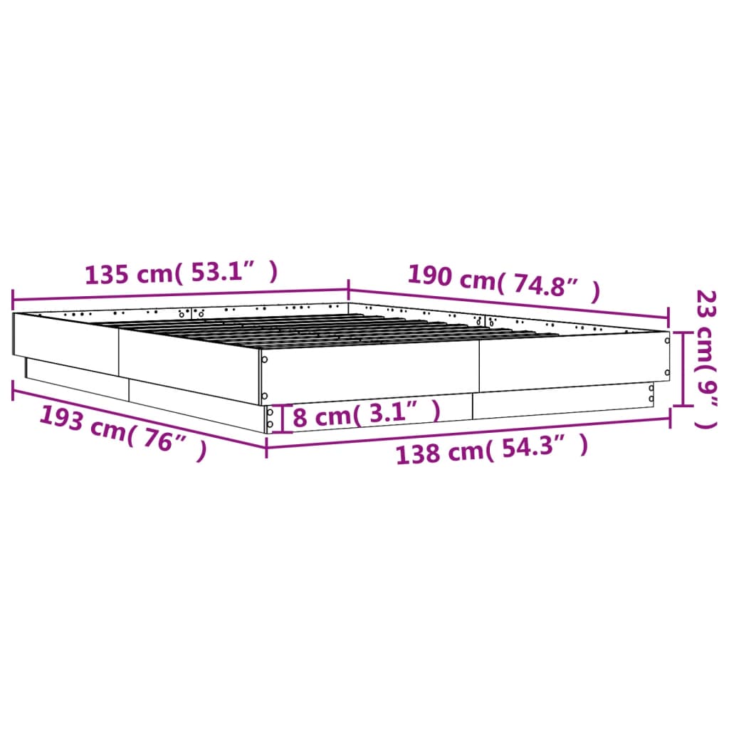 vidaXL Rama łóżka, biała, 135x190 cm, materiał drewnopochodny