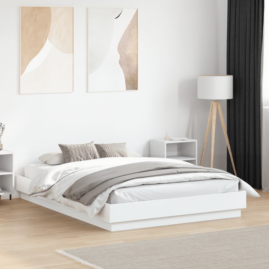 vidaXL Rama łóżka, biała, 135x190 cm, materiał drewnopochodny