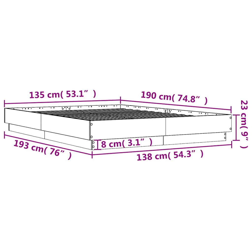 vidaXL Rama łóżka, dąb sonoma, 135x190 cm, materiał drewnopochodny