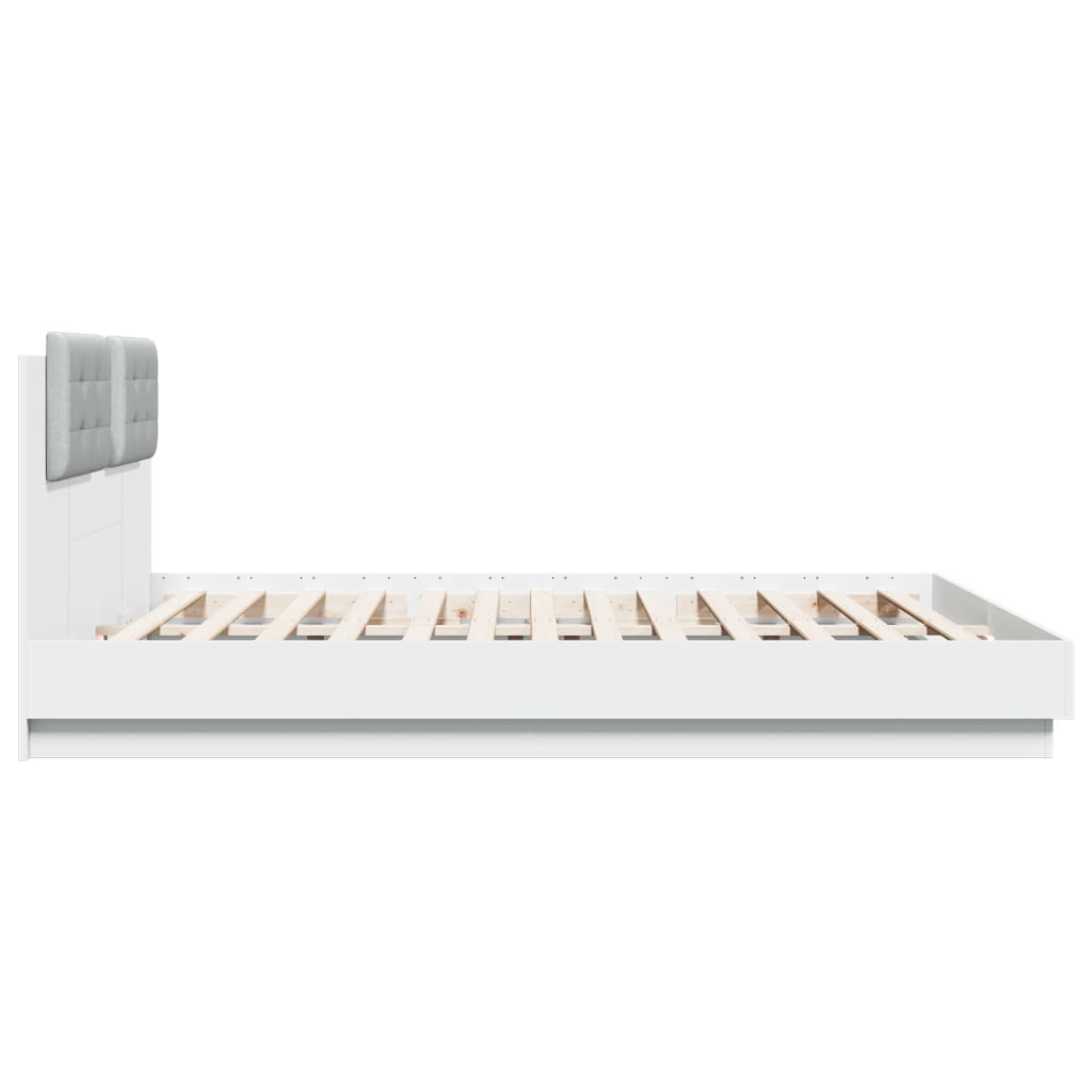 vidaXL Rama łóżka z wezgłowiem i LED, biała, 200x200 cm