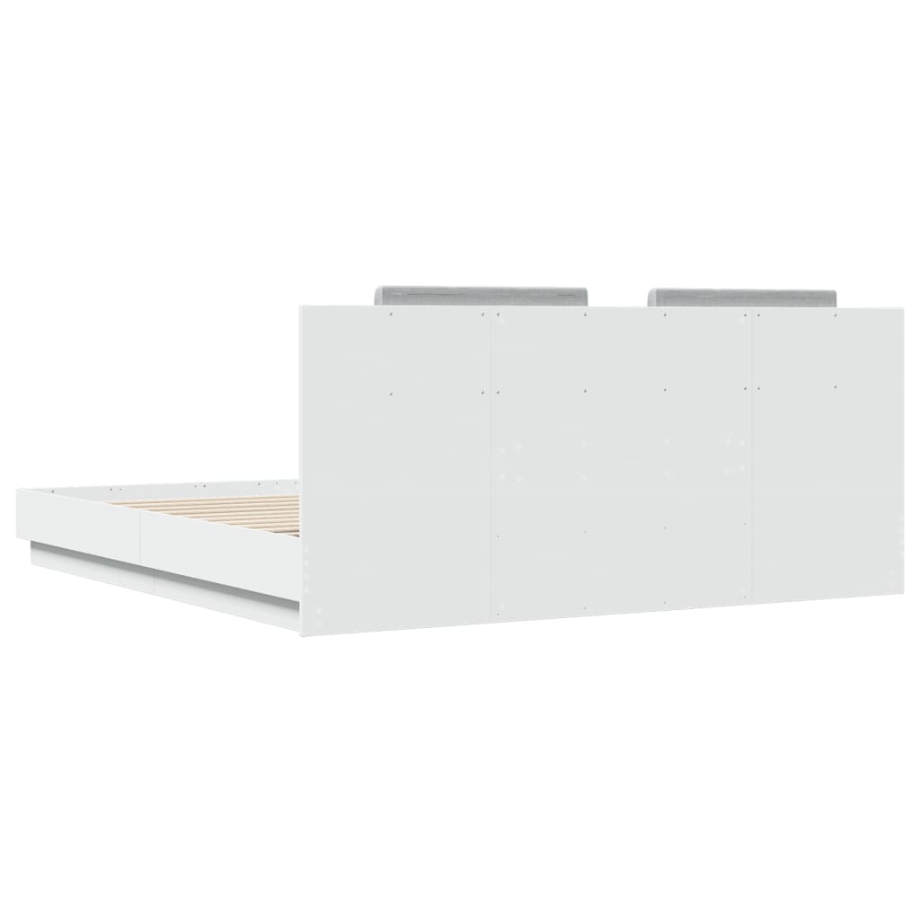 vidaXL Rama łóżka z wezgłowiem i LED, biała, 200x200 cm