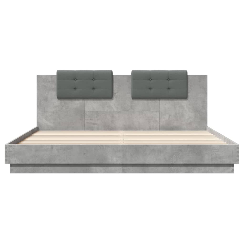 vidaXL Rama łóżka z wezgłowiem i LED, szarość betonu, 200x200 cm