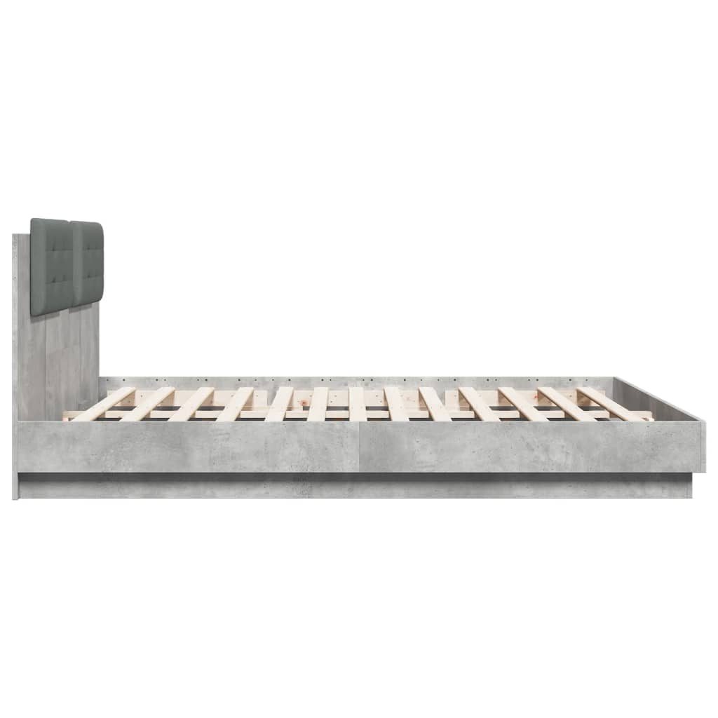 vidaXL Rama łóżka z wezgłowiem i LED, szarość betonu, 200x200 cm