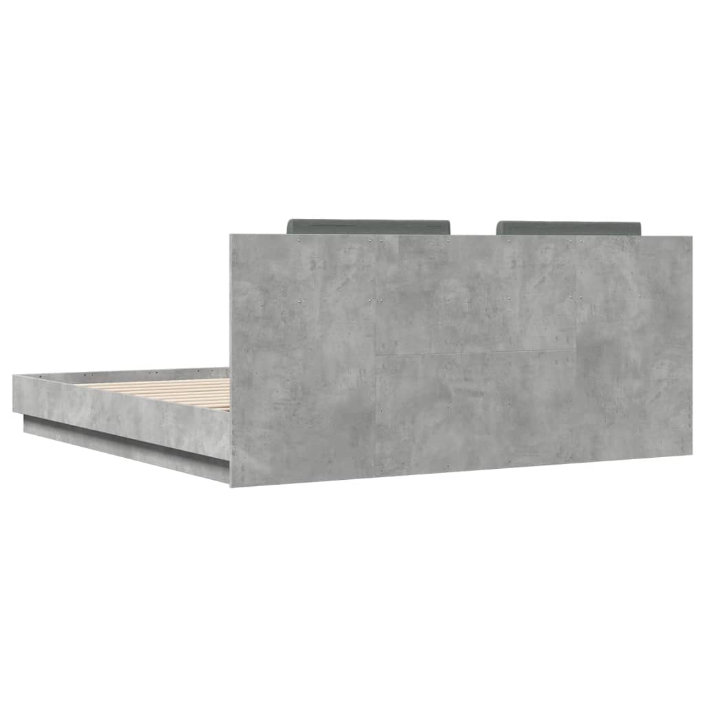 vidaXL Rama łóżka z wezgłowiem i LED, szarość betonu, 200x200 cm