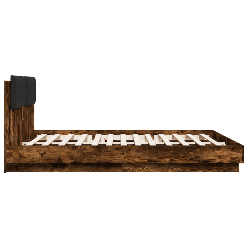 vidaXL Rama łóżka z wezgłowiem i LED, przydymiony dąb, 200x200 cm
