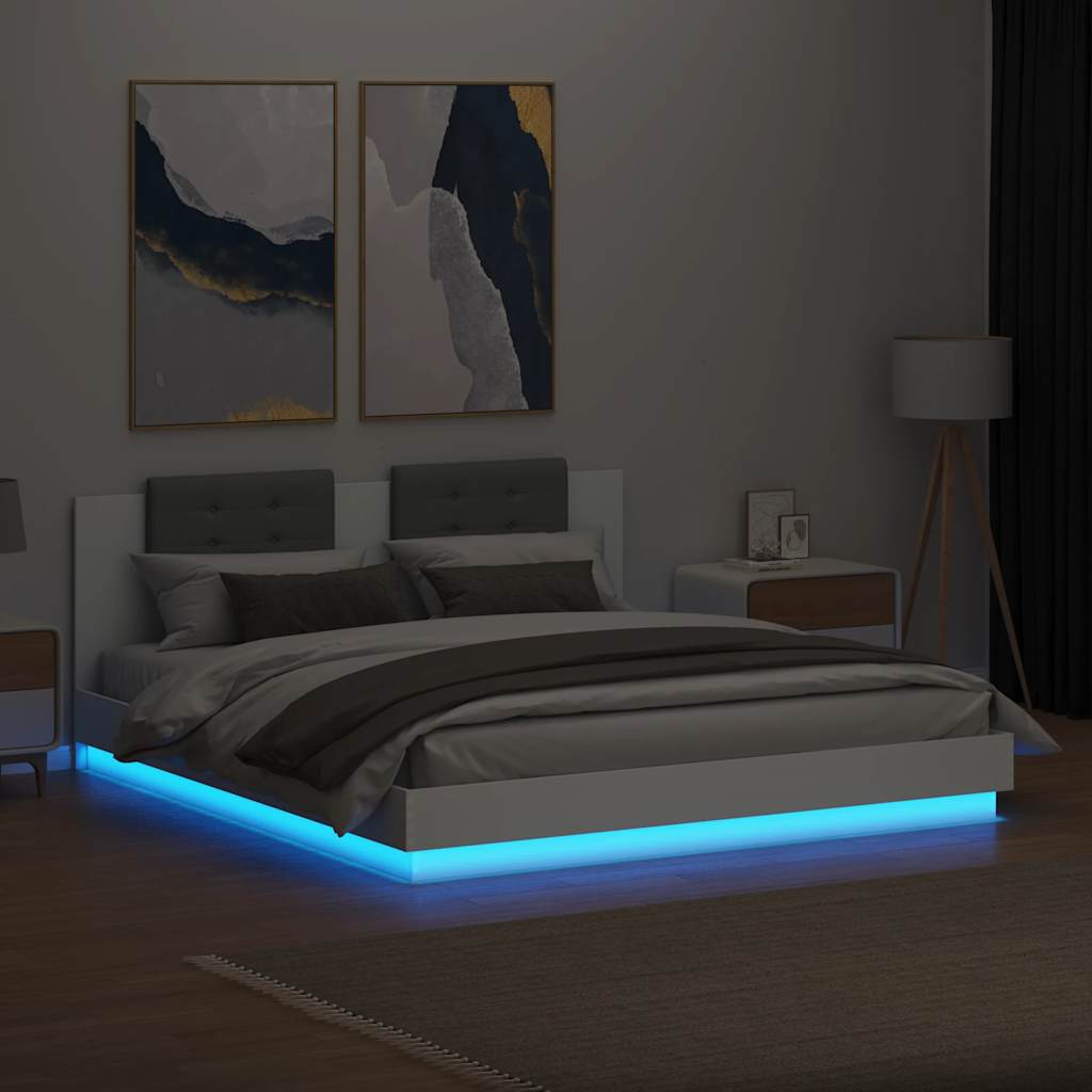 vidaXL Rama łóżka z wezgłowiem i LED, biała, 180x200 cm