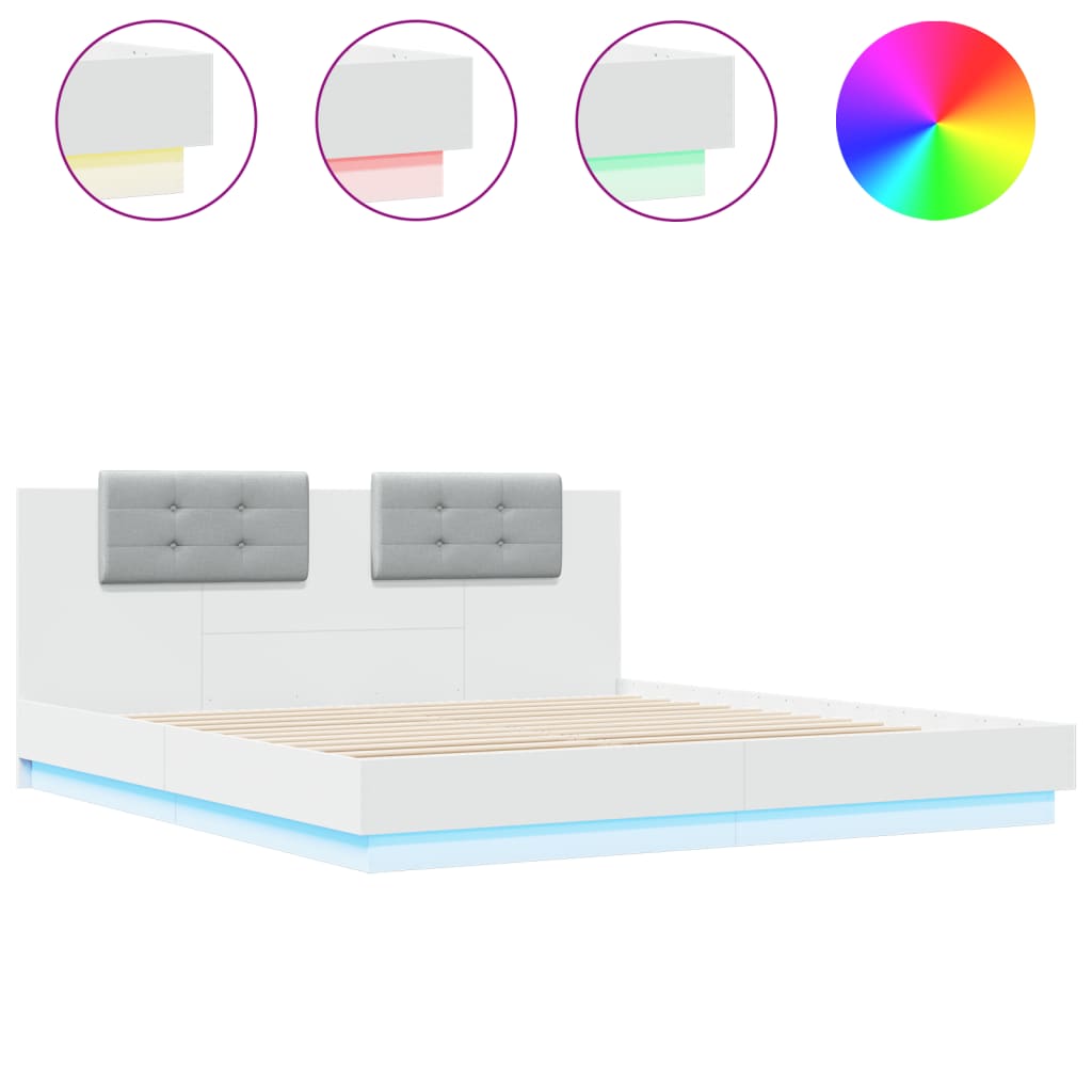 vidaXL Rama łóżka z wezgłowiem i LED, biała, 160x200 cm