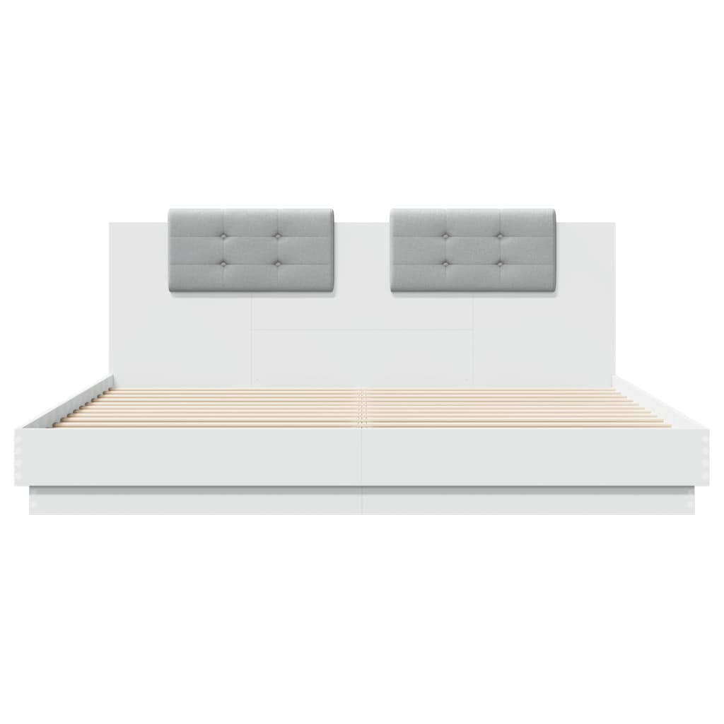 vidaXL Rama łóżka z wezgłowiem i LED, biała, 160x200 cm