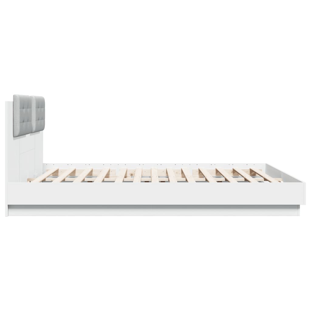 vidaXL Rama łóżka z wezgłowiem i LED, biała, 160x200 cm