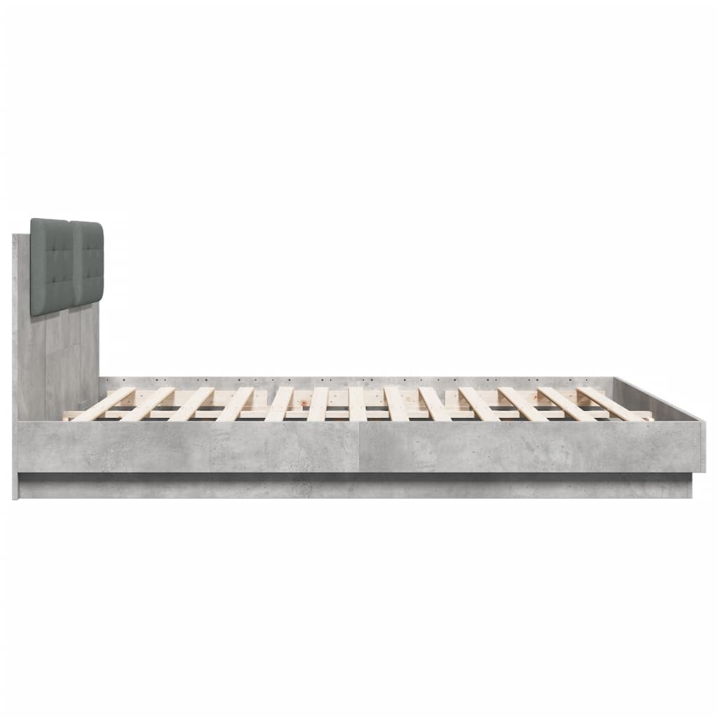 vidaXL Rama łóżka z wezgłowiem i LED, szarość betonu, 160x200 cm