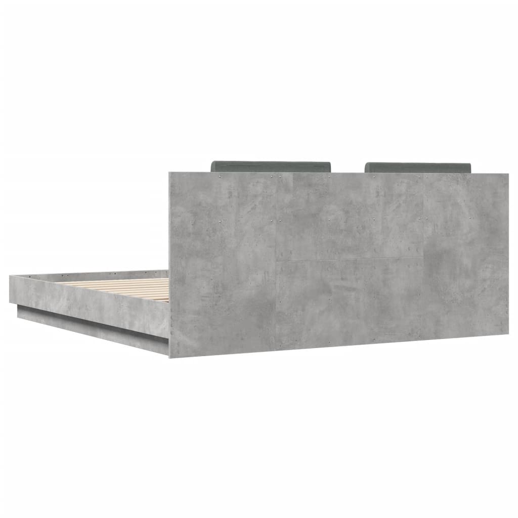 vidaXL Rama łóżka z wezgłowiem i LED, szarość betonu, 160x200 cm