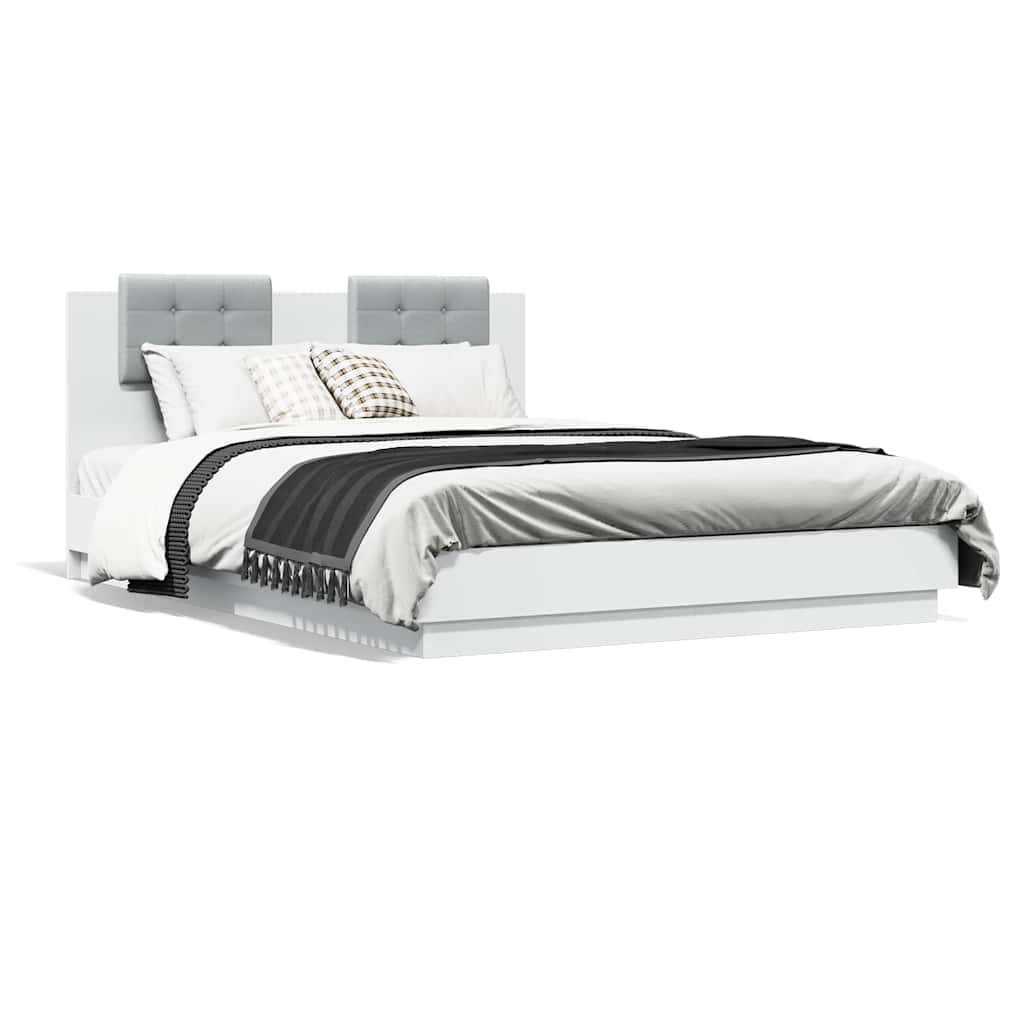 vidaXL Rama łóżka z wezgłowiem i LED, biała, 140x200 cm