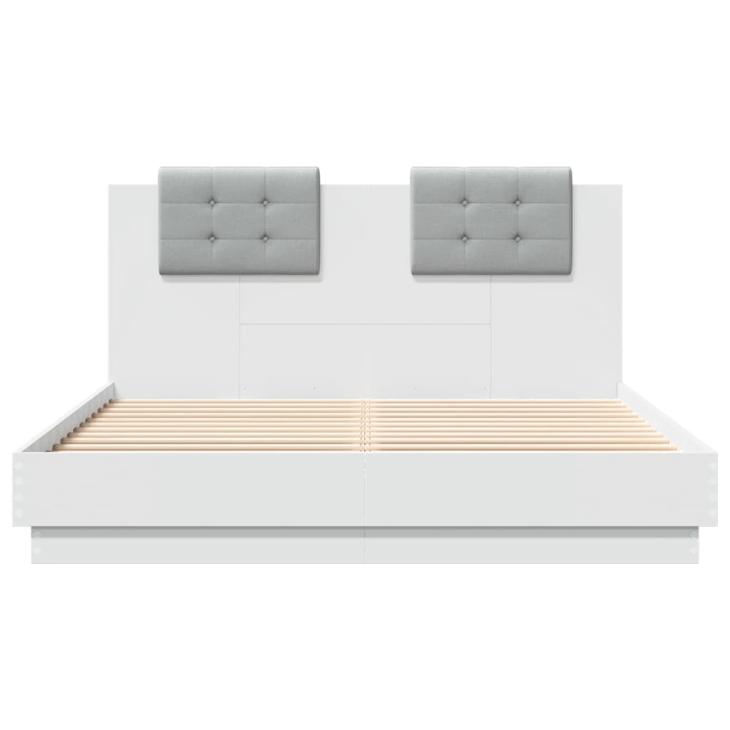 vidaXL Rama łóżka z wezgłowiem i LED, biała, 140x200 cm