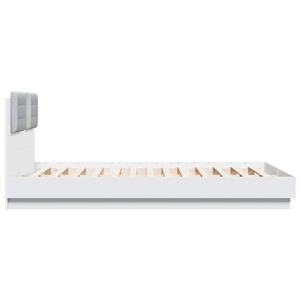 vidaXL Rama łóżka z wezgłowiem i LED, biała, 140x200 cm