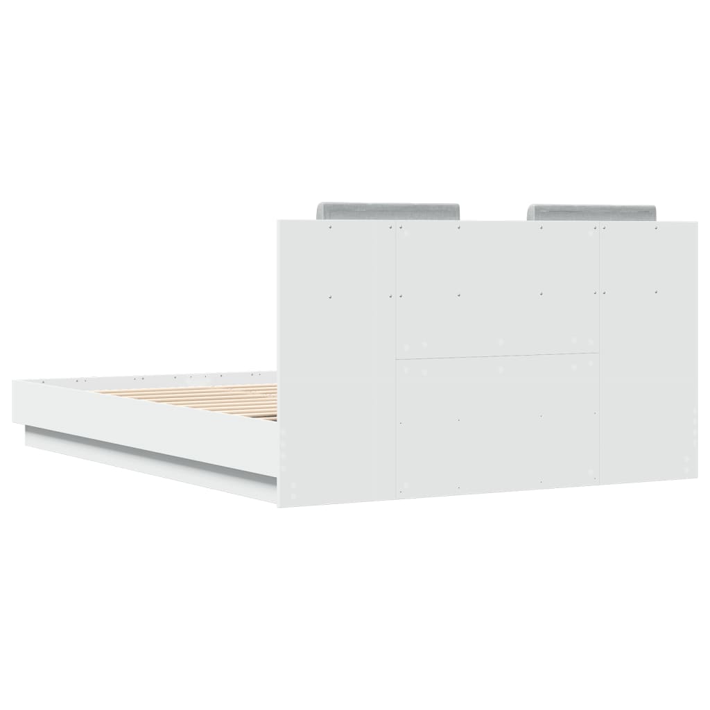 vidaXL Rama łóżka z wezgłowiem i LED, biała, 140x200 cm