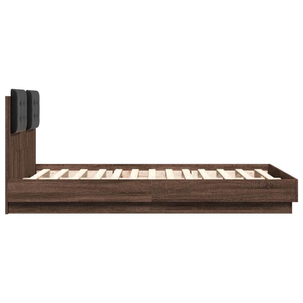 vidaXL Rama łóżka z wezgłowiem i LED, brązowy dąb, 120x190 cm