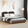 vidaXL Rama łóżka z wezgłowiem i LED, brązowy dąb, 120x190 cm