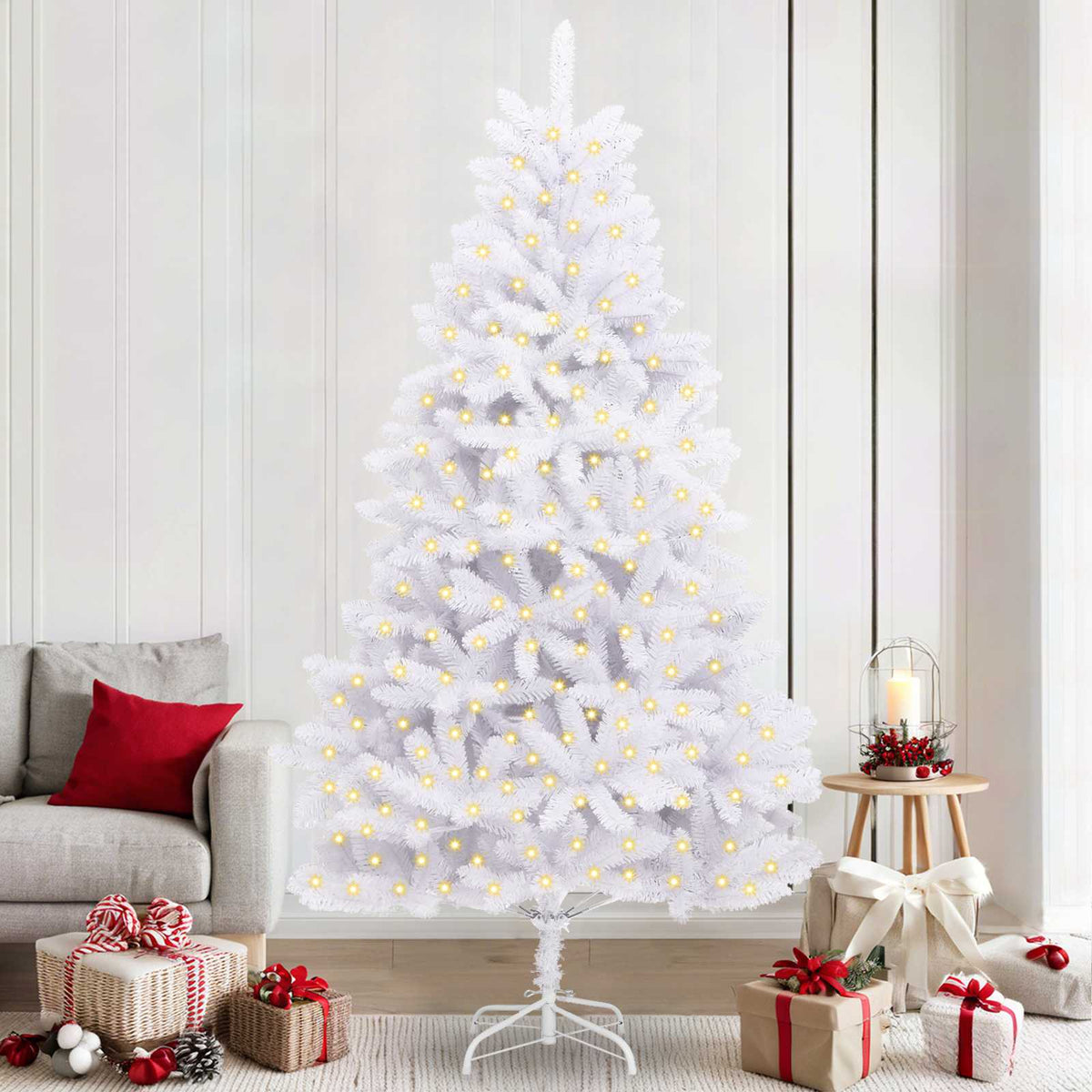 vidaXL Sztuczna choinka 300 LED PVC i stal Biały