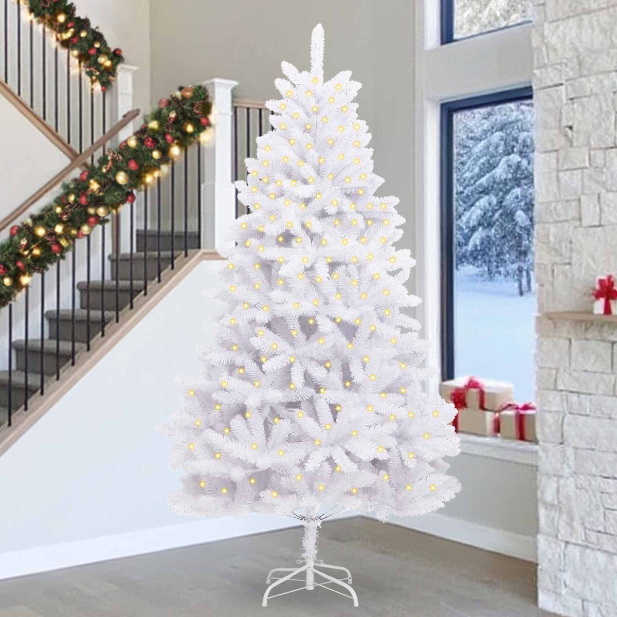 vidaXL Sztuczna choinka 300 LED PVC i stal Biały