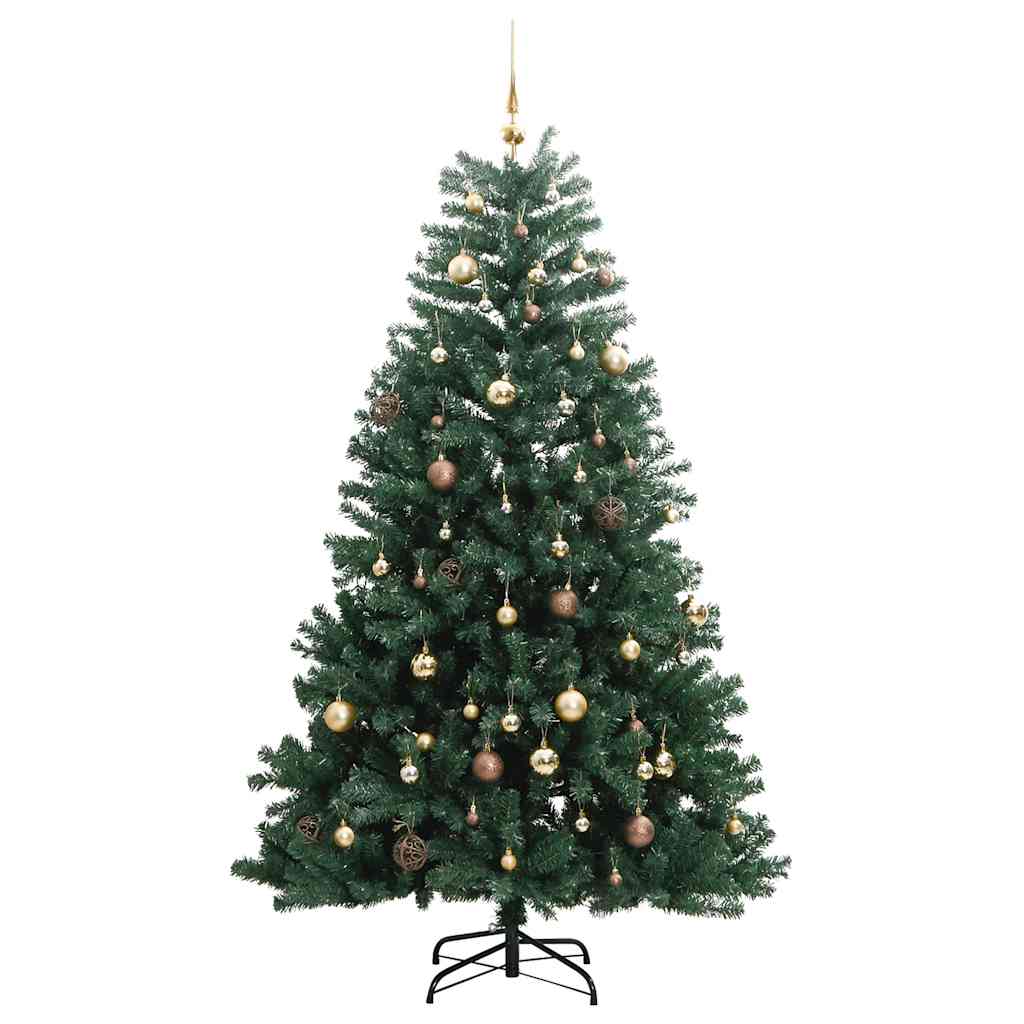 vidaXL Sztuczna choinka na zawiasach, 300 lampek LED i bombki, 180 cm