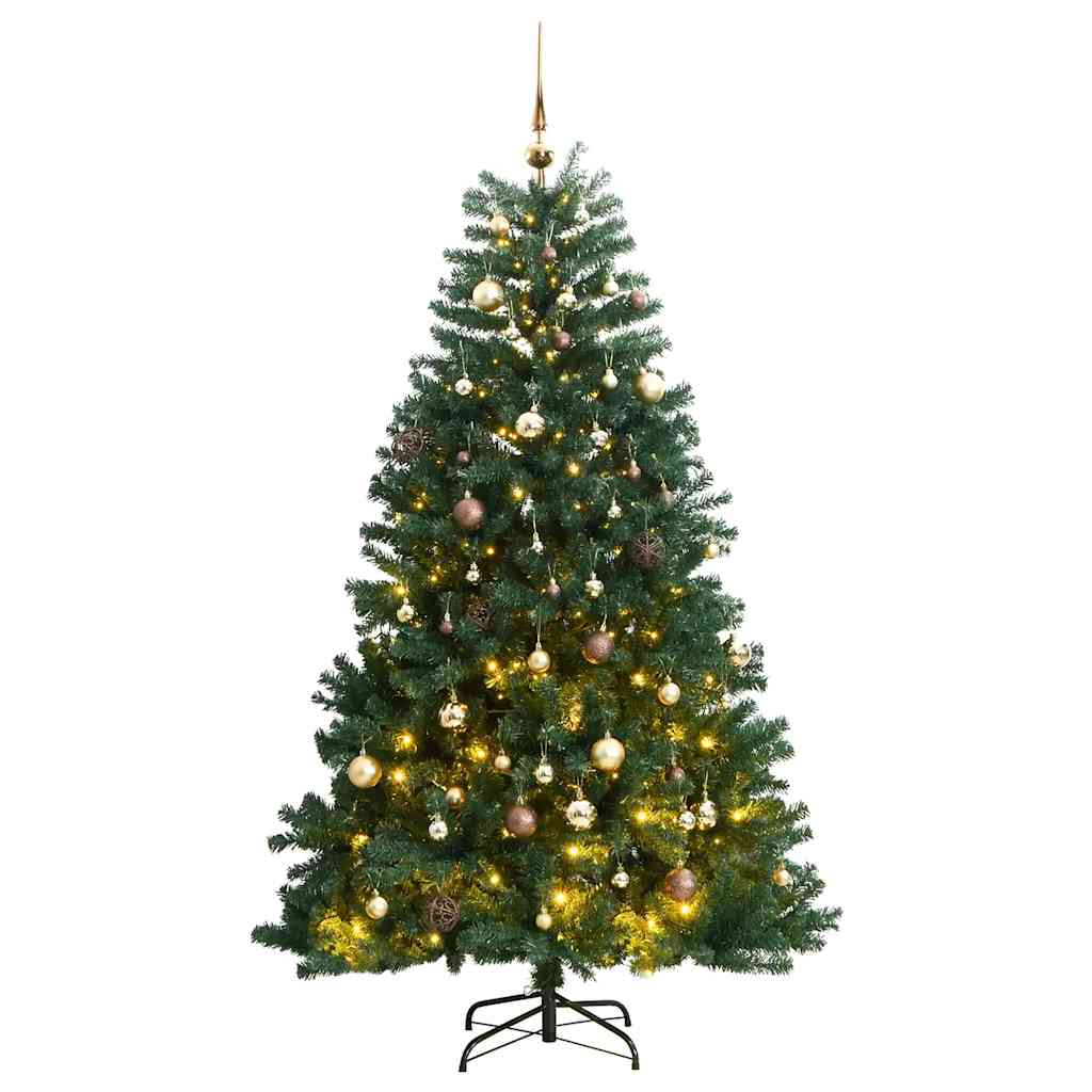 vidaXL Sztuczna choinka na zawiasach, 300 lampek LED i bombki, 210 cm
