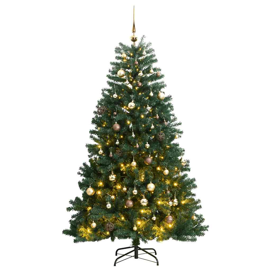 vidaXL Sztuczna choinka na zawiasach, 300 lampek LED i bombki, 240 cm