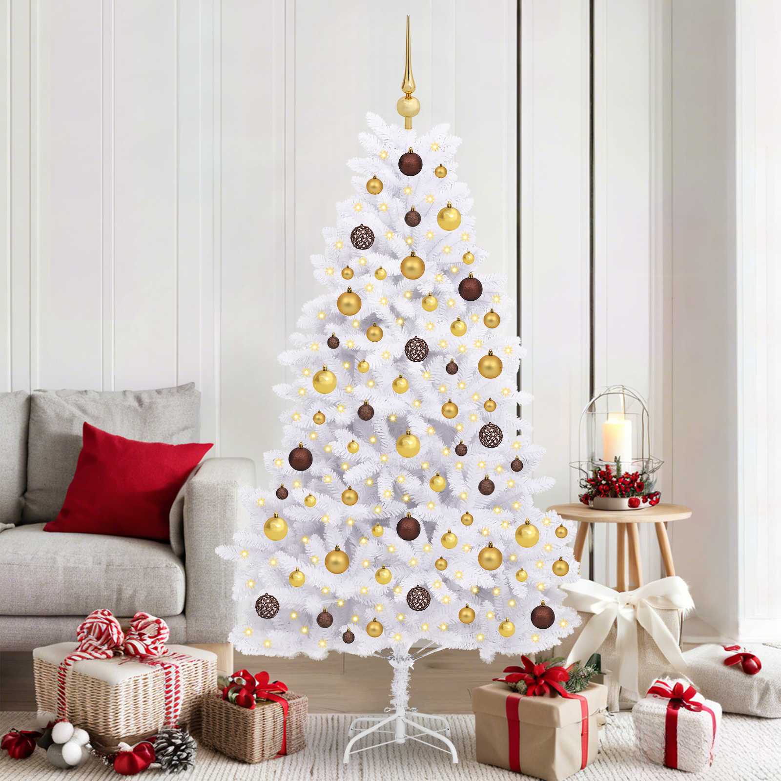 vidaXL Sztuczna choinka Biały 90 x 90 x 180 cm PVC i Metal