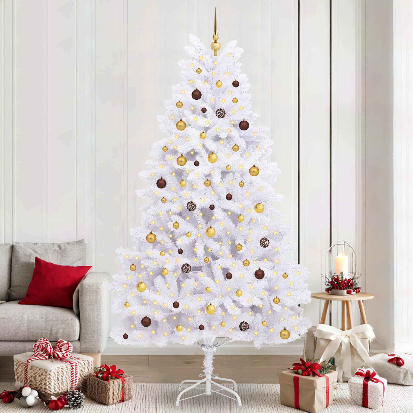 vidaXL Sztuczna choinka Biały 120 x 120 x 240 cm PVC i Metal