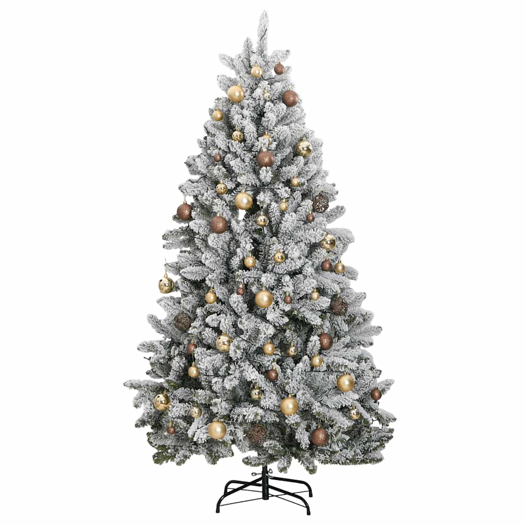 vidaXL Sztuczna choinka na zawiasach, 300 lampek LED i bombki, 210 cm
