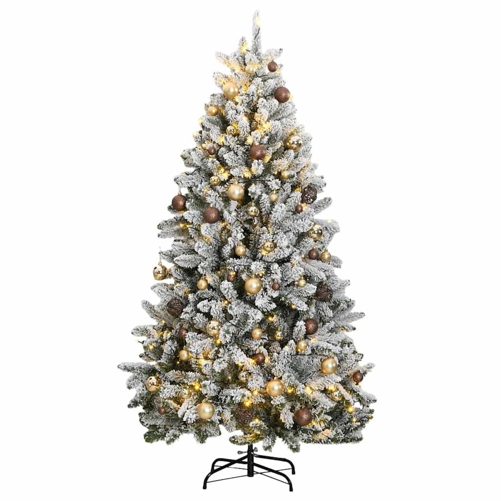 vidaXL Sztuczna choinka na zawiasach, 300 lampek LED i bombki, 270 cm