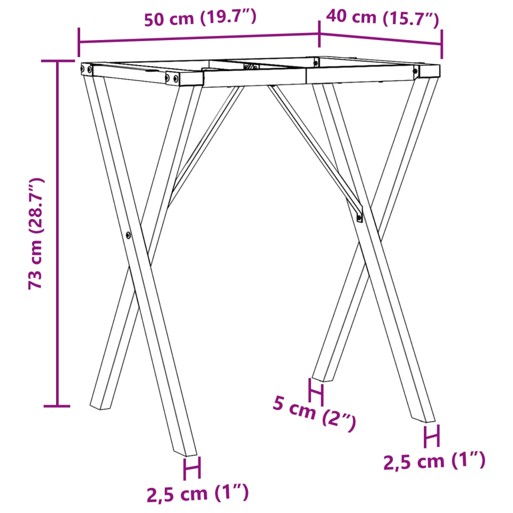 vidaXL Nogi do stołu, w kształcie litery X 50x40x73 cm, stal