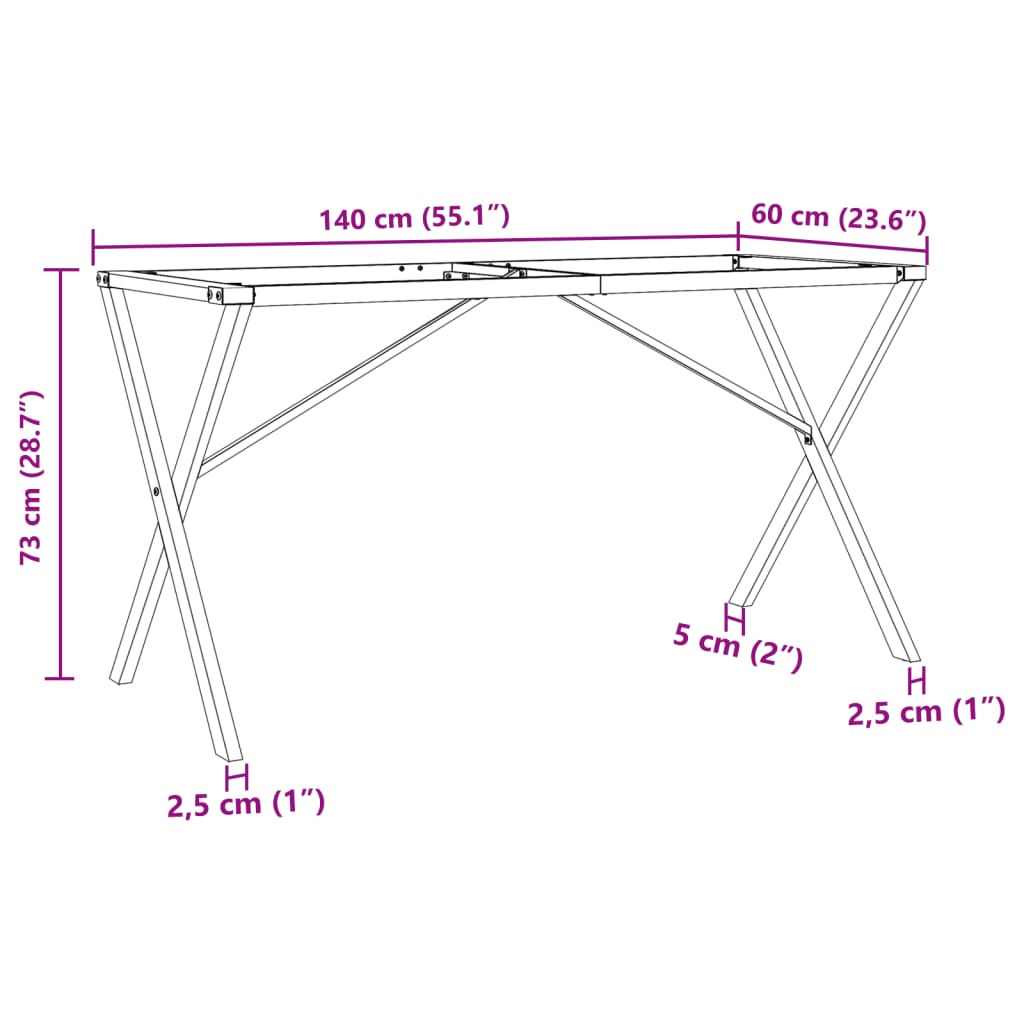 vidaXL Nogi do stołu, w kształcie litery X, 140x60x73 cm, stal