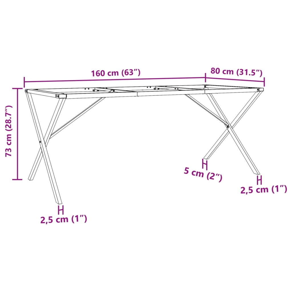 vidaXL Nogi do stołu, w kształcie litery X, 160x80x73 cm, stal