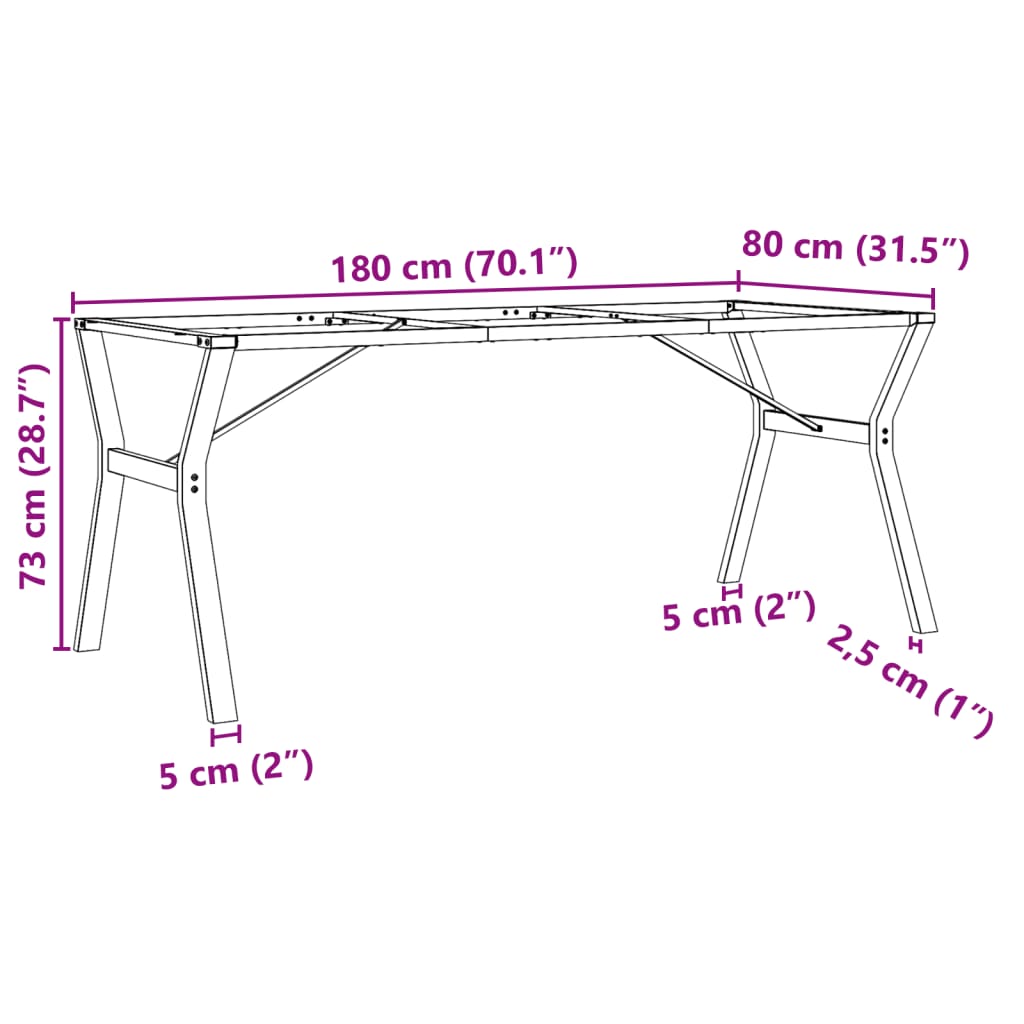 vidaXL Nogi do stołu w kształcie litery Y, 180x80x73 cm, stal