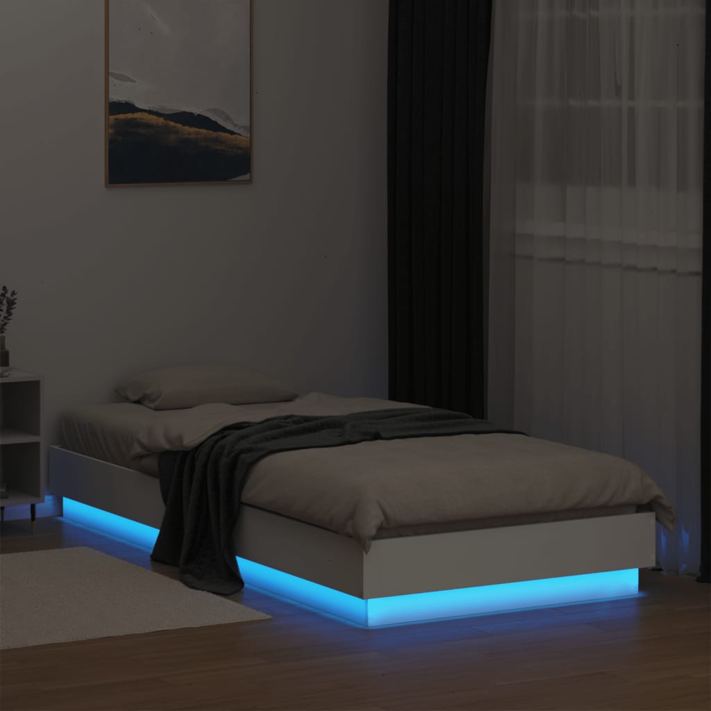 vidaXL Rama łóżka z oświetleniem LED, biała, 100x200 cm