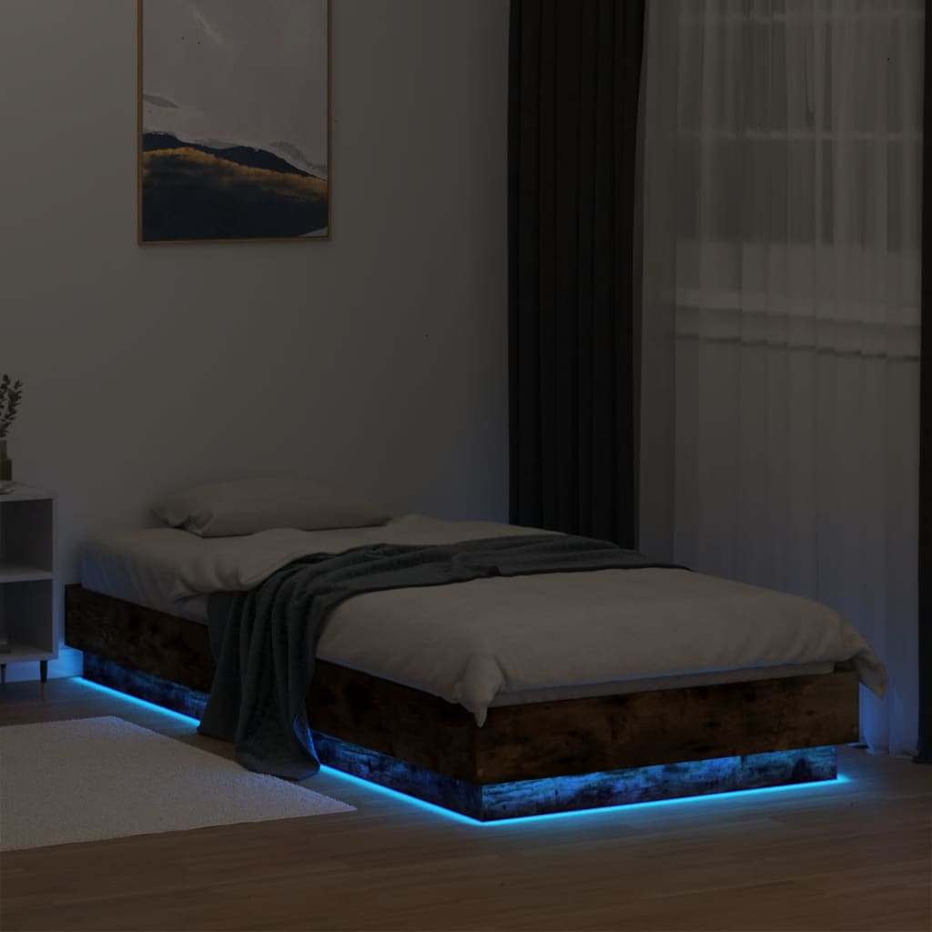 vidaXL Rama łóżka z oświetleniem LED, przydymiony dąb, 100x200 cm