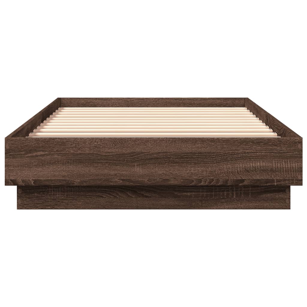 vidaXL Rama łóżka z oświetleniem LED, brązowy dąb, 100x200 cm