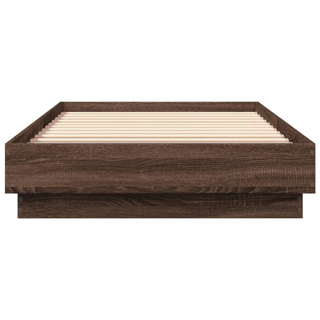 vidaXL Rama łóżka z oświetleniem LED, brązowy dąb, 90x200 cm