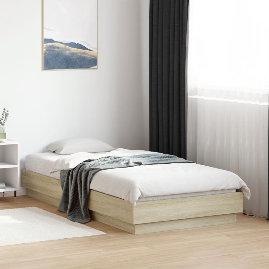 vidaXL Rama łóżka z oświetleniem LED, dąb sonoma, 90x190 cm