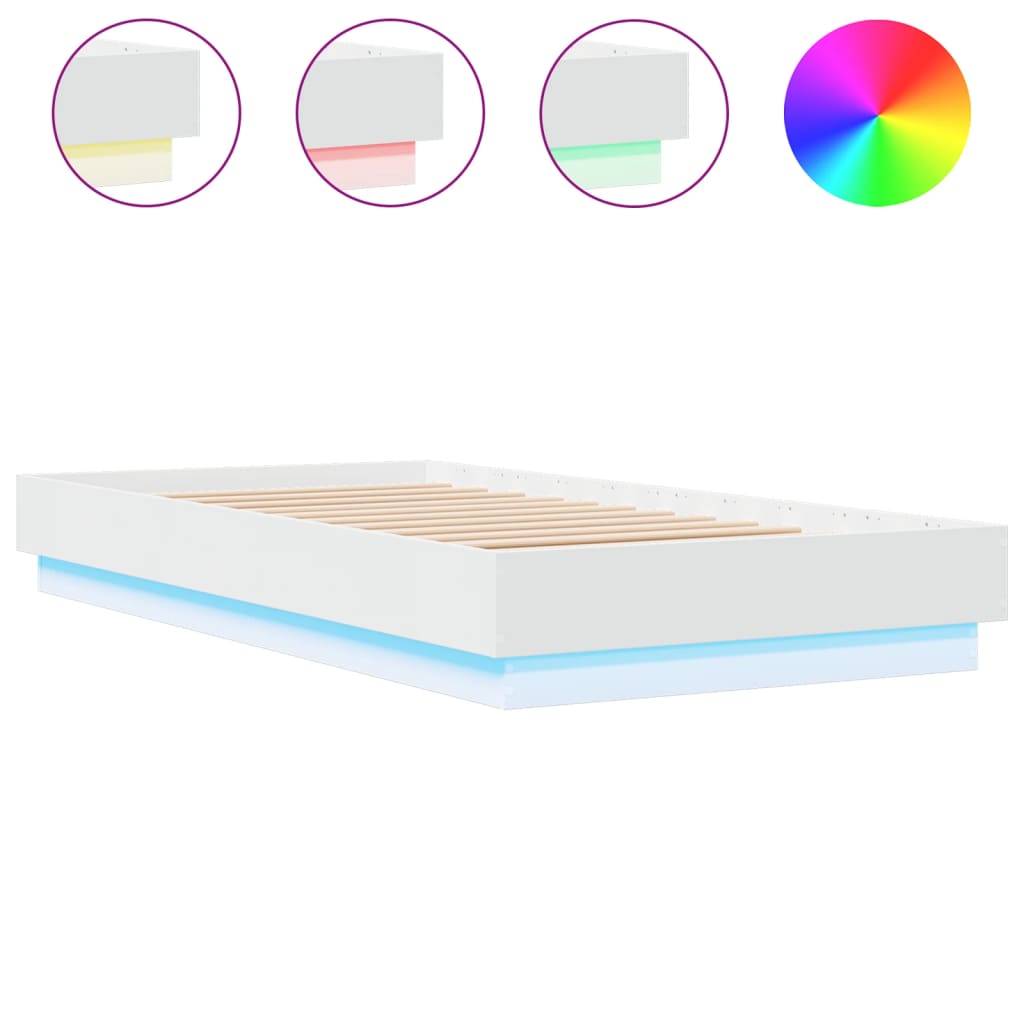 vidaXL Rama łóżka z oświetleniem LED, biała, 75x190 cm