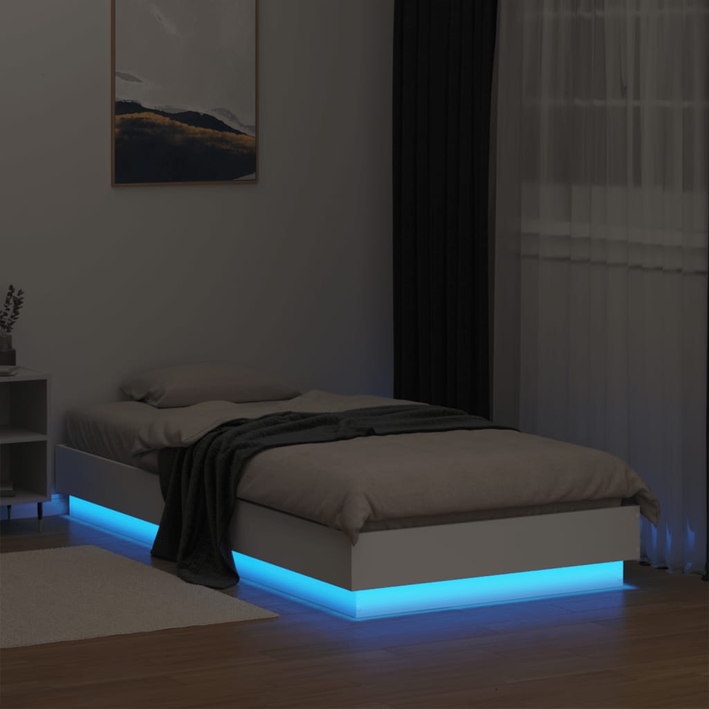 vidaXL Rama łóżka z oświetleniem LED, biała, 75x190 cm