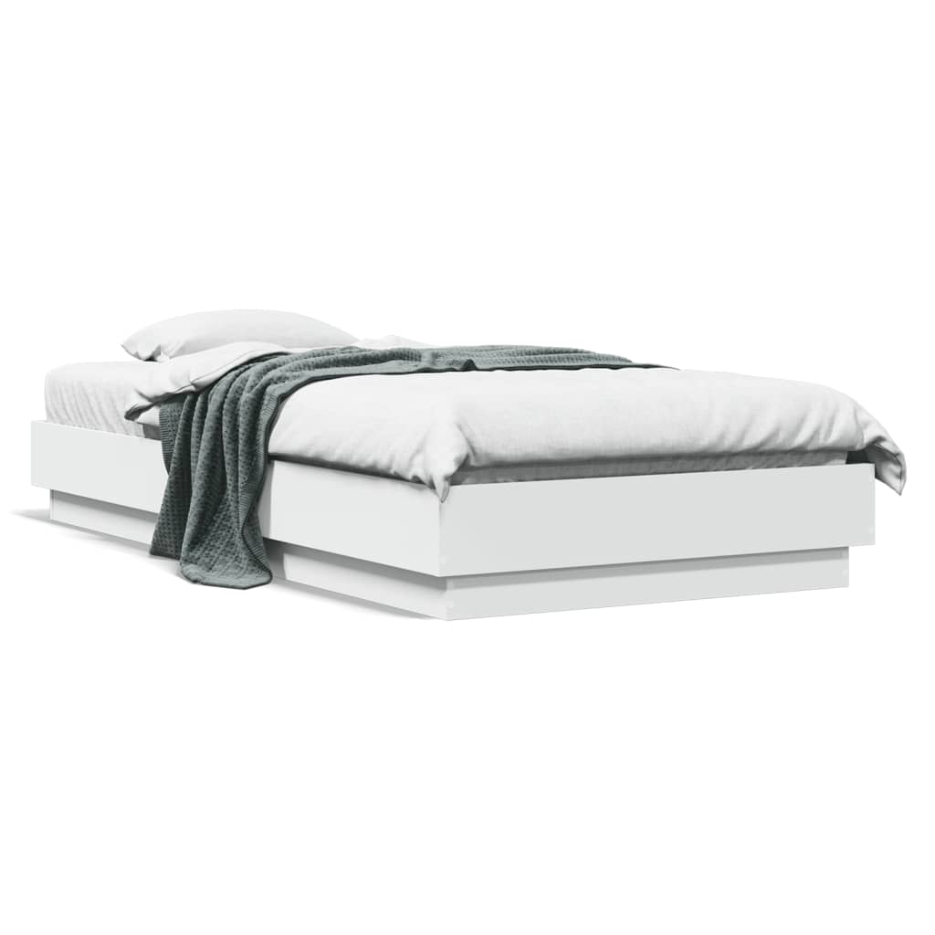 vidaXL Rama łóżka z oświetleniem LED, biała, 75x190 cm
