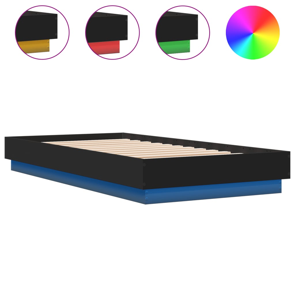 vidaXL Rama łóżka z oświetleniem LED, czarna, 75x190 cm