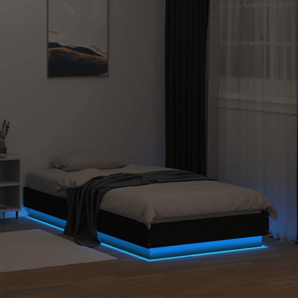 vidaXL Rama łóżka z oświetleniem LED, czarna, 75x190 cm