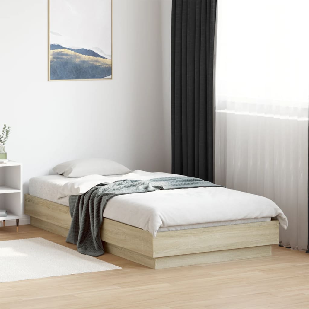 vidaXL Rama łóżka z oświetleniem LED, dąb sonoma, 75x190 cm