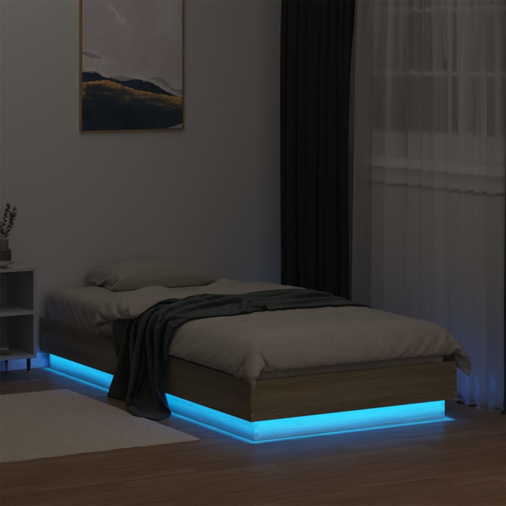 vidaXL Rama łóżka z oświetleniem LED, dąb sonoma, 75x190 cm