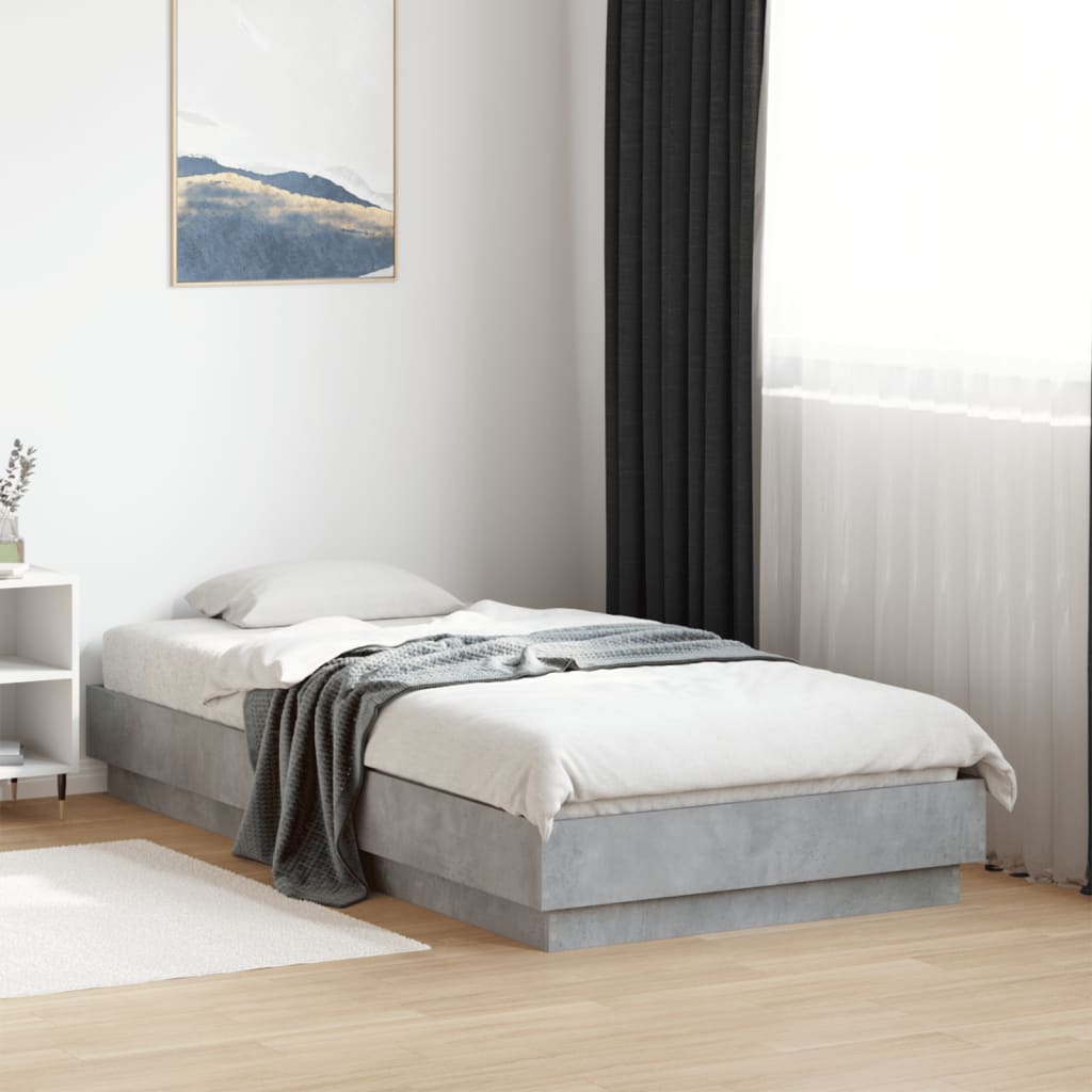 vidaXL Rama łóżka z oświetleniem LED, szarość betonu, 75x190 cm